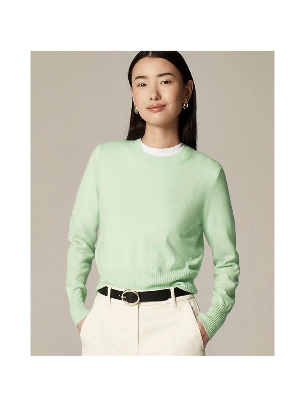 J. Crew Mint Green Cashmere Cropped Fit Crewneck Sweater | S